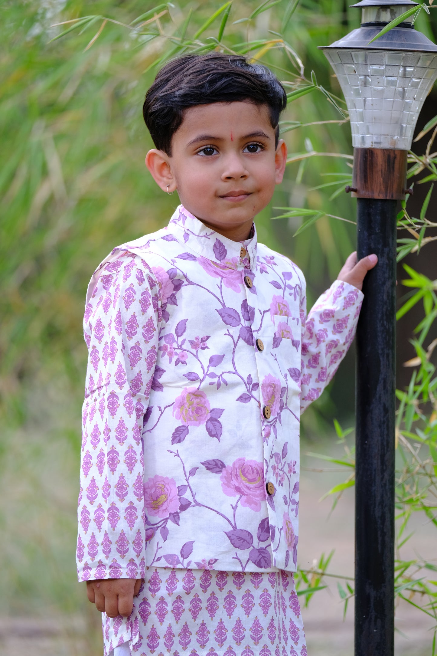 Two ten purple petals kurta pajama jacket