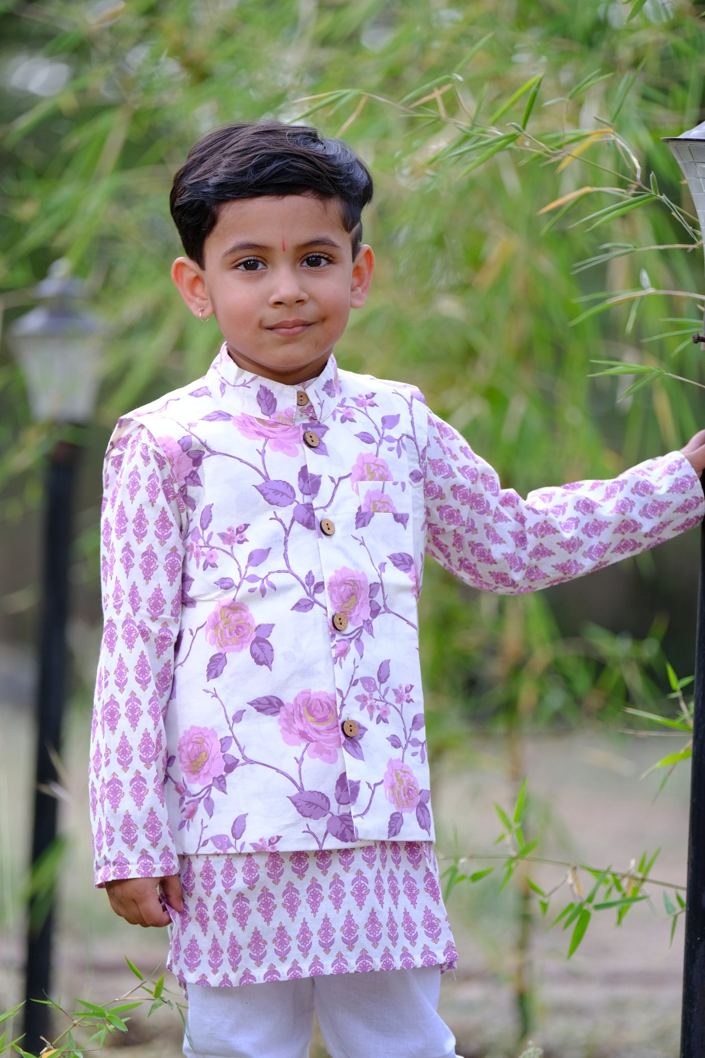 Two ten purple petals kurta pajama jacket