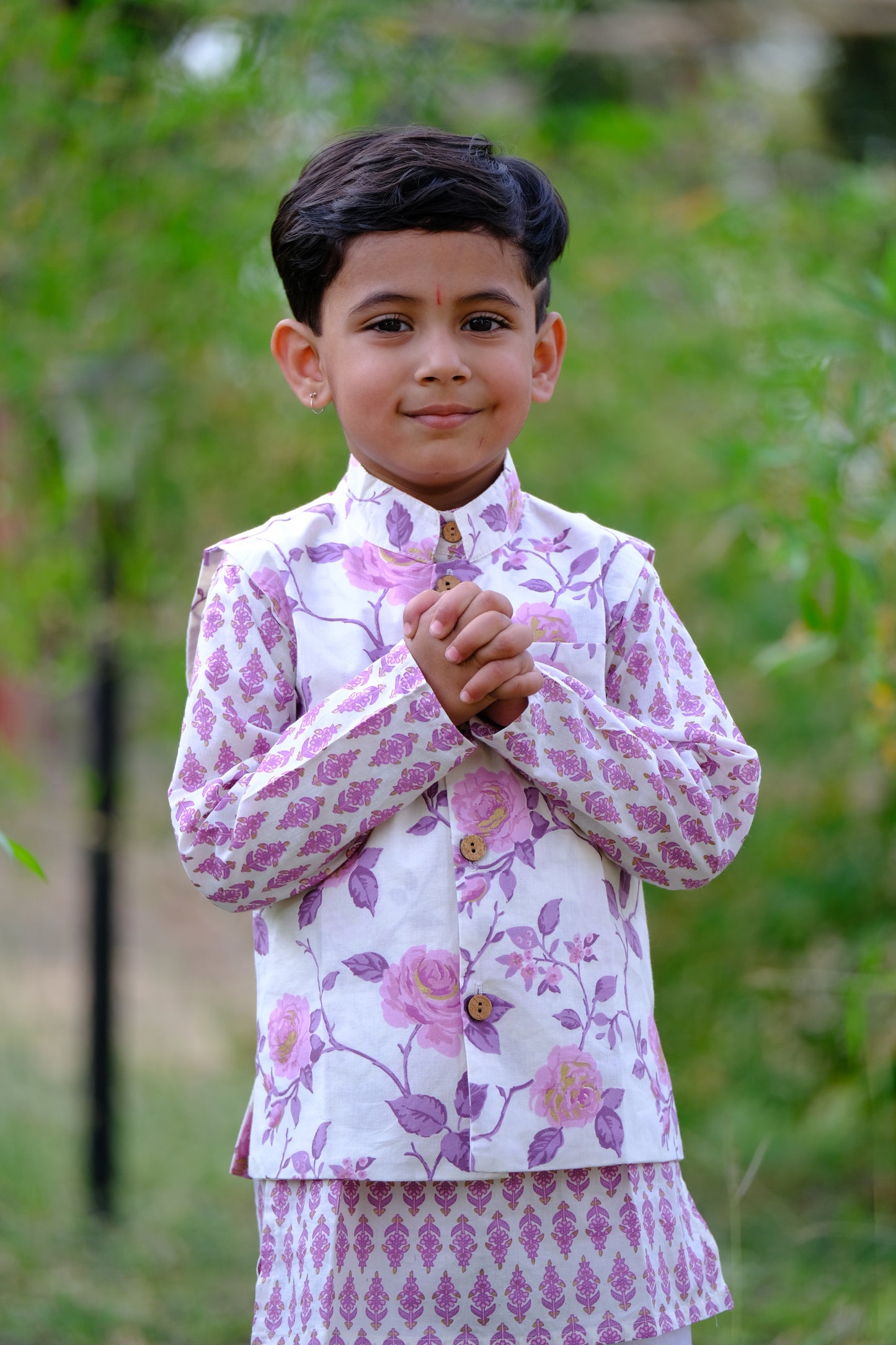 Two ten purple petals kurta pajama jacket