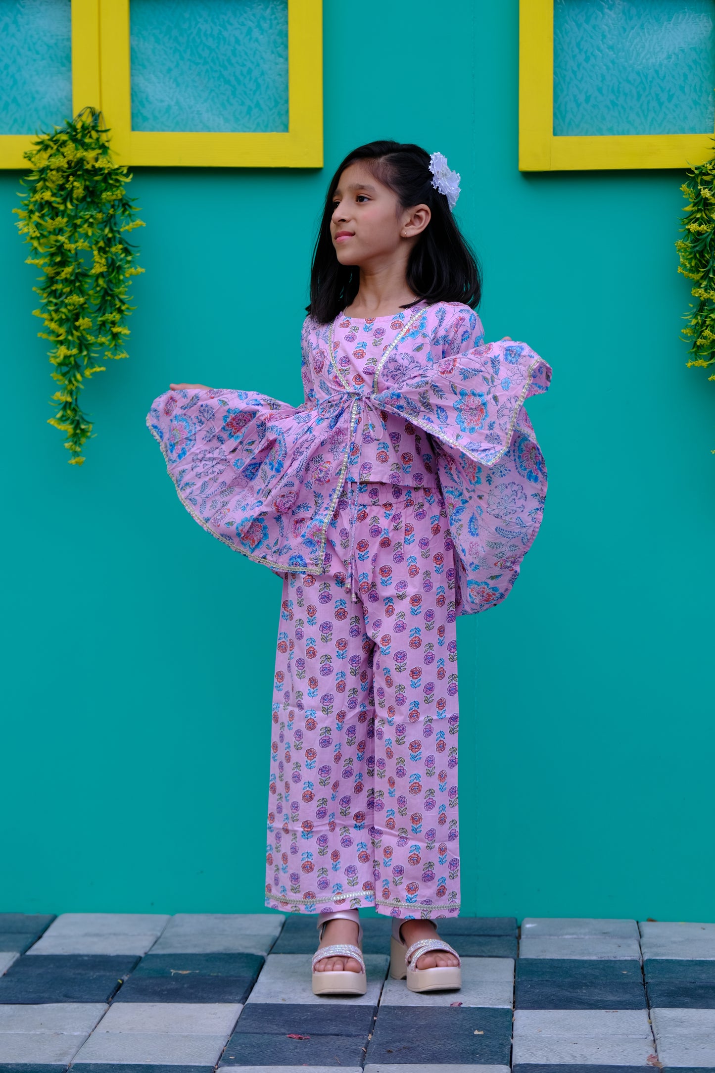 Rosy Twirl shrug with pant