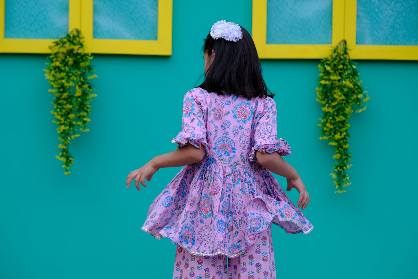 Rosy Twirl shrug with pant